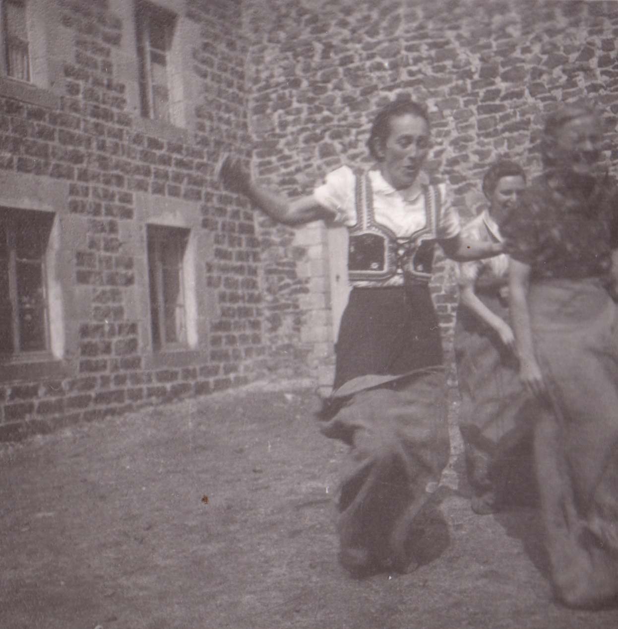 Magda Trocmé participated in a sack race