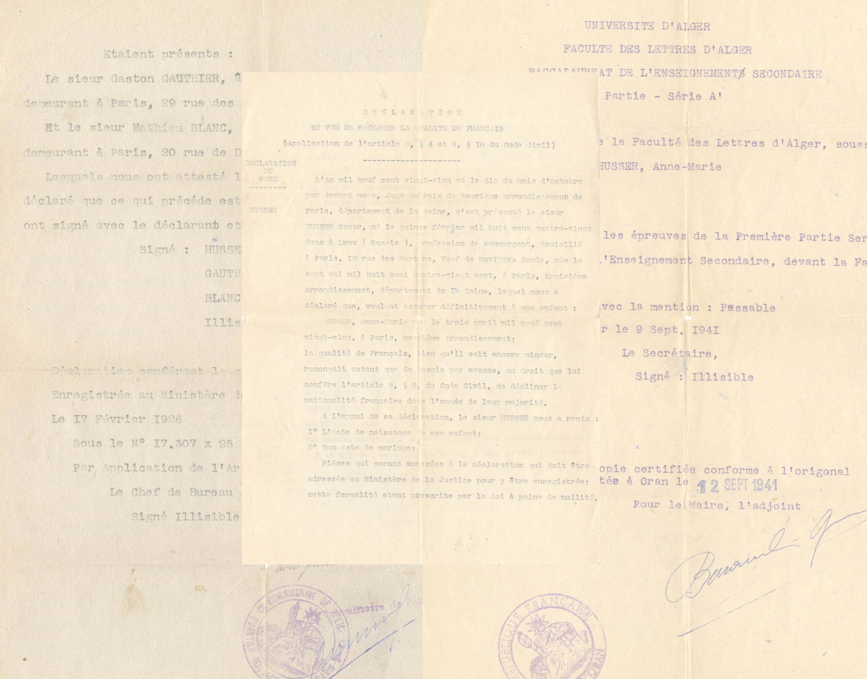 Letters - Declaration EnVue De Reclamer La Qualits De Francais