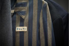Image of a concentration camp uniform with prisoner number featured in the KHC's exhibition, 'The Jacket from Dachau'