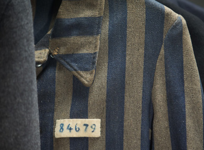 Image of a concentration camp uniform with prisoner number featured in the KHC's exhibition, 